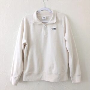 The North Face Heritage Patch Polo Sweatshirt Women Large White 1/4 Zip Pullover